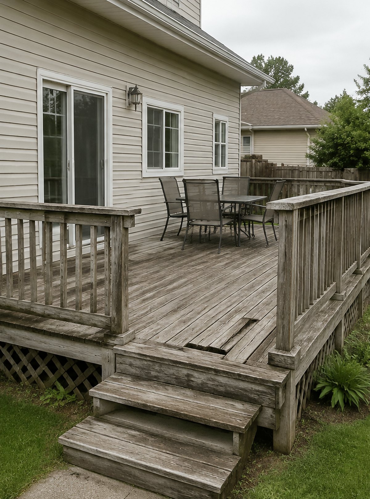 Deck board and railing restoration before work started