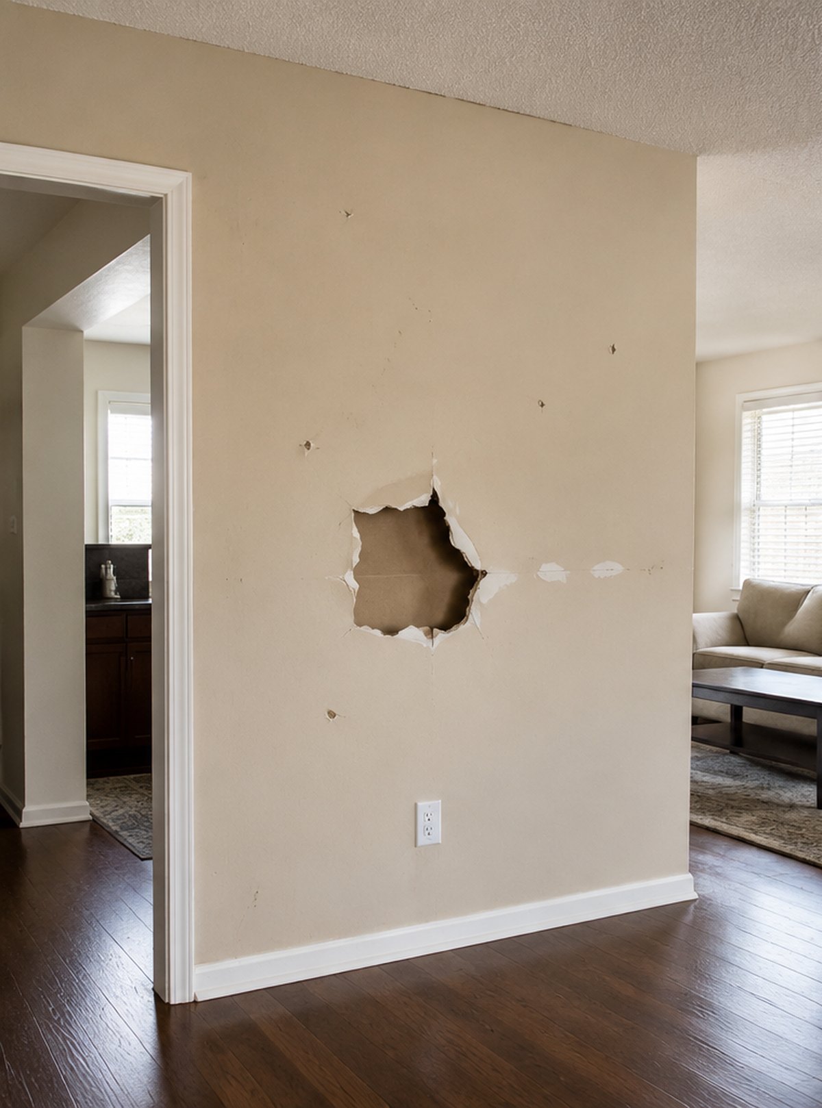 Large drywall hole repair before work started