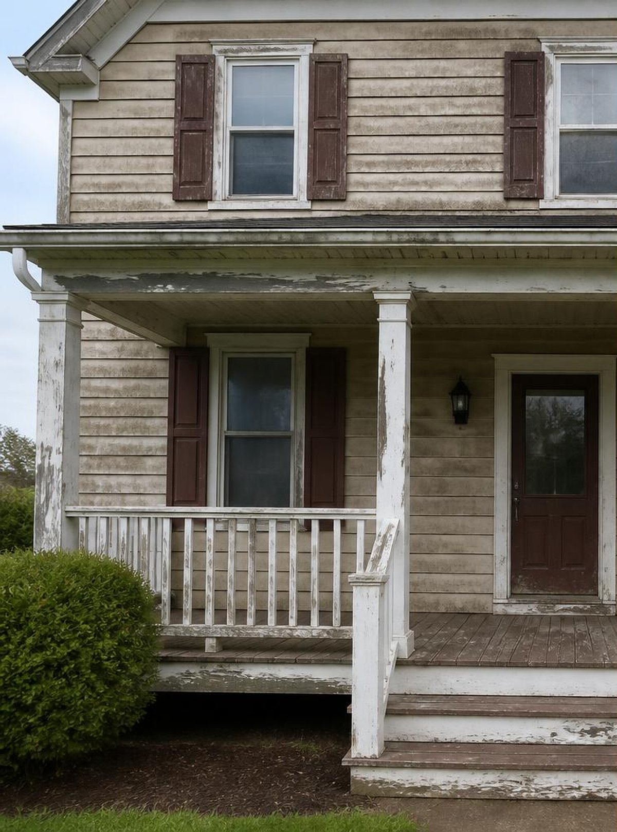 Exterior paint and porch repair before work started