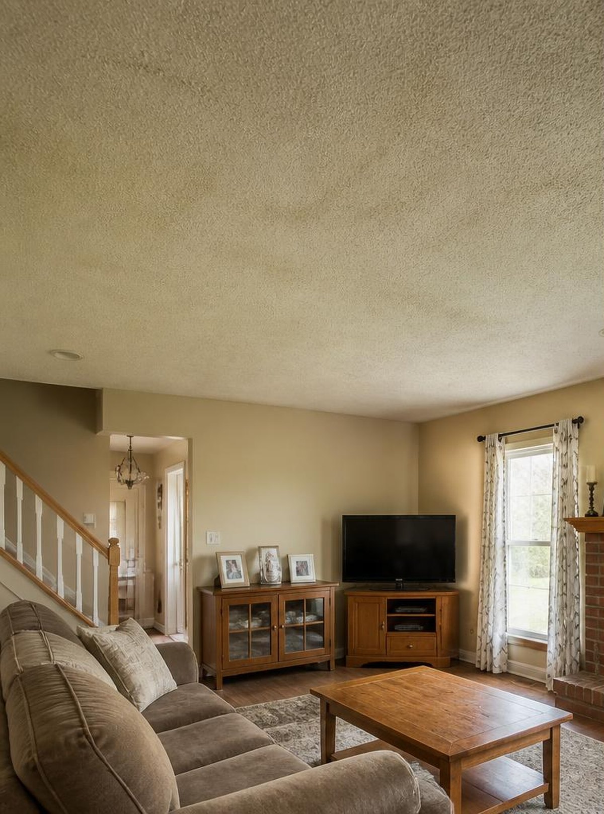 Popcorn ceiling removal before work started