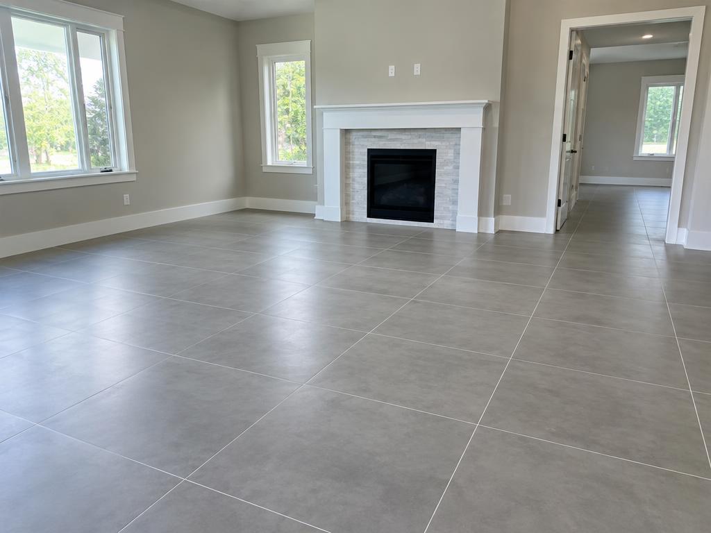 After: New porcelain tile set with fresh grout lines